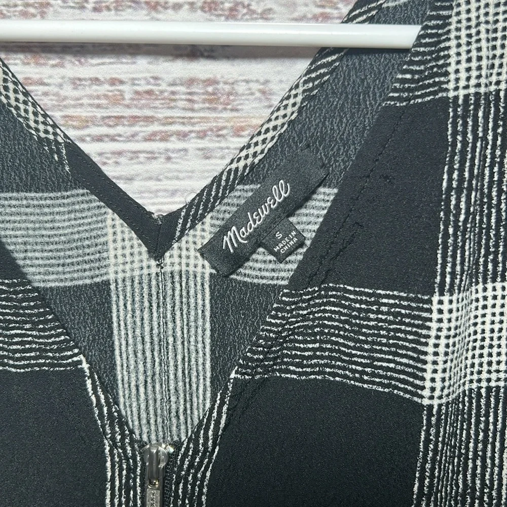 Madewell Zip Front Black Buffalo Plaid Check Sheath Dress Small - Picture 10 of 16